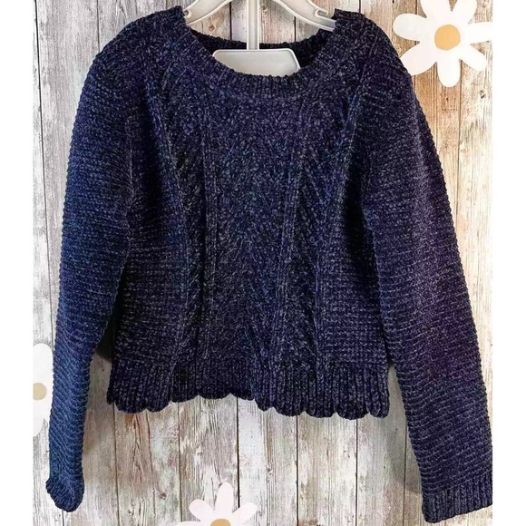 Tommy Bahama Girl's Pullover Sweater Sz S/6YR Navy Blue Cable Knit Scalloped Hem - Picture 1 of 5